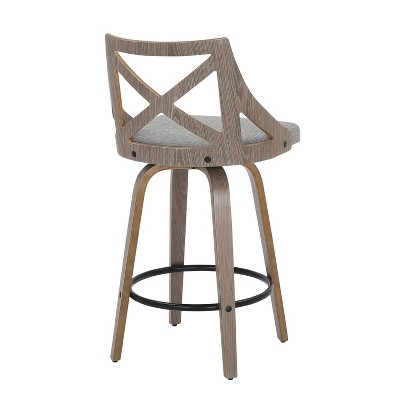 Charlotte 26" Light Grey Fabric and White Washed Wood Swivel Counter Stools