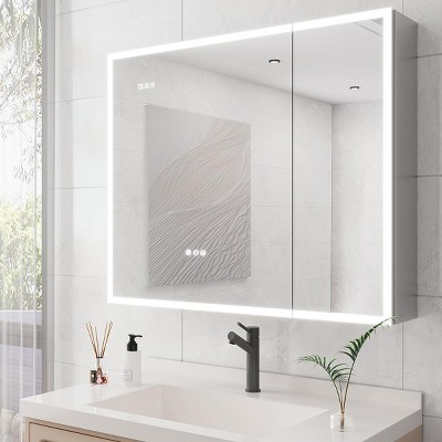 LED Lighted Bathroom Medicine Cabinet with Mirror,36X24Inch,Bathroom Vanity Mirror,Wall Mounted,Touch Switches,Clock,Defog,3-Color Temper Change