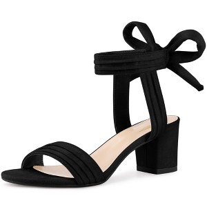 Perphy Women's Ankle Tie Pleated Lace Up Chunky Heels Sandals - 1 of 4