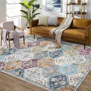 TackView Machine Washable Area Rug, Non-Slip Backing, Low Pile Faux Wool Accent Carpet, Vintage Rugs for Living Room, Bedroom - 1 of 4