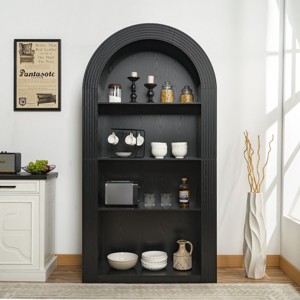 78 Inch Tall Arched Bookcase with 4 Shelves,MDF Modern Bookshelf with Open Storage,Living Room Woodgrain Finish Display Shelf-Coolbibila - 1 of 4