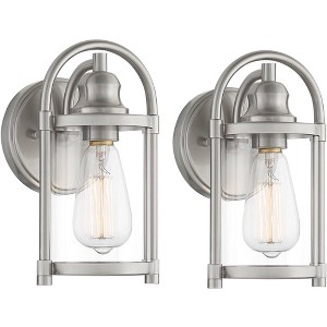 John Timberland Rustic Farmhouse Outdoor Wall Light Fixtures Set of 2 Brushed Nickel 10 1/4" Clear Glass for Exterior Barn Deck House Porch Yard Patio - 1 of 4