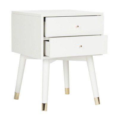 Transitional Gold/White 2-Drawer Nightstand with Metallic Accents