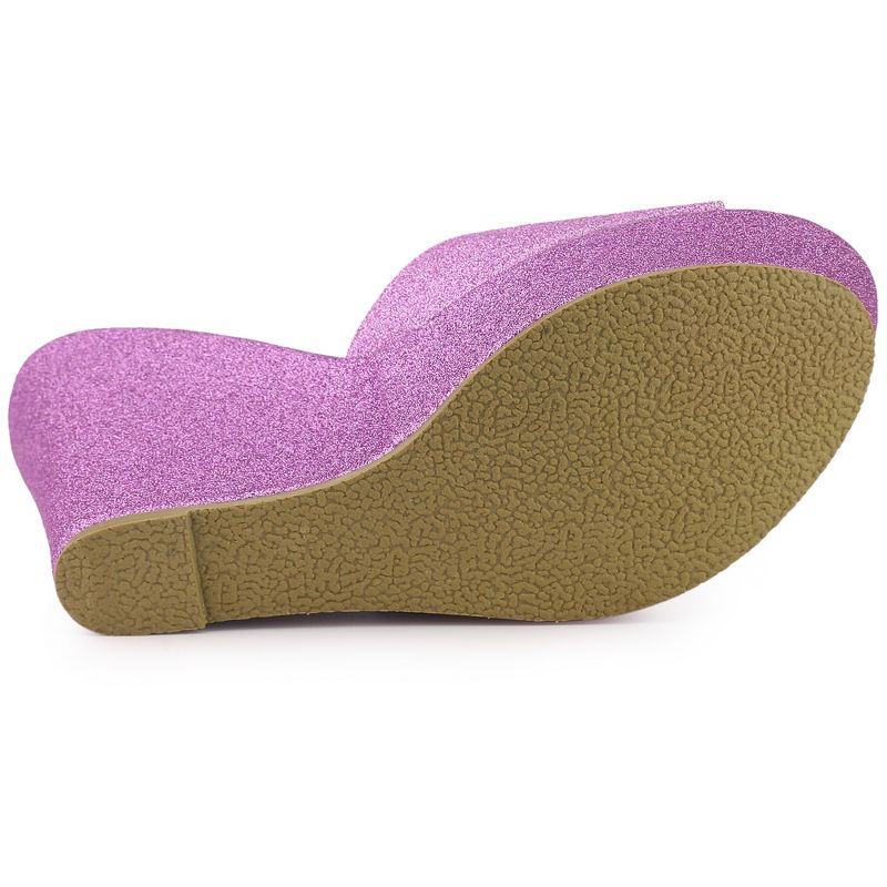 Allegra K Women's Glitter Platform Slip-on Wedge Heels Sandals, 5 of 7