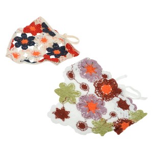 Unique Bargains Flowers Knitted Triangle Bandana White Beige 2 Pcs - 1 of 4