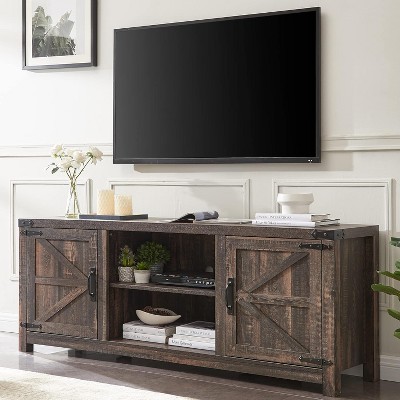 SinCiDo TV Stand for TVs Up to 75 inches, Farmhouse Wood Barn Door Media Television Console Table with Storage Cabinets