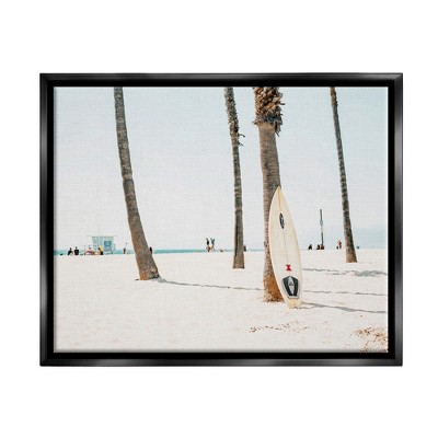 Stupell Industries Surfboard Leaning Tropical Palm Trees Framed Canvas