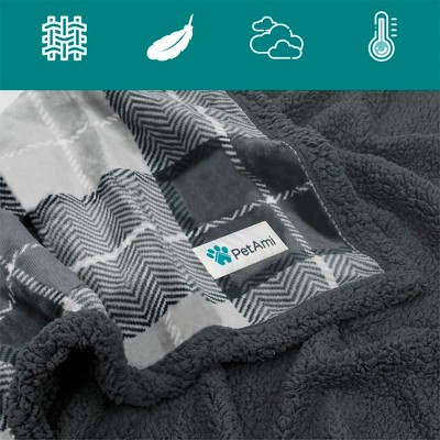 Large Charcoal Plaid Waterproof Sherpa Dog Blanket