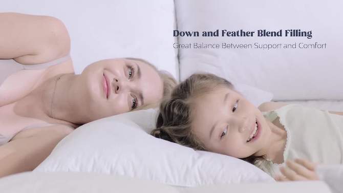 Peace Nest Goose Feather and Down White Pillow Inserts, 100% Cotton Fabric Cover Bed Pillows, Set of 2, 2 of 9, play video