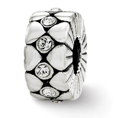 Black Bow Jewelry Sterling Silver with White Crystals Heart Spacer Bead Charm