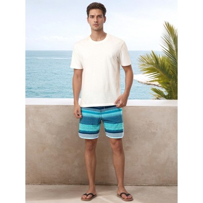 INSPIRE CHIC Men's Summer Beach Casual Color Block Striped Drawstring Board Shorts 30 Light Blue — фото 3