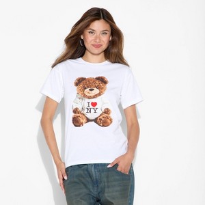 Women's NYC Bear Short Sleeve Graphic T-Shirt - White - 1 of 3