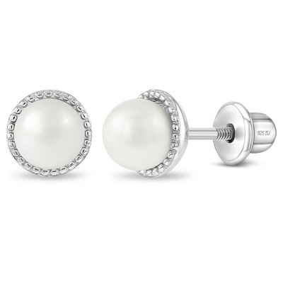 Stunning Pearl and Rope Design Screw Back Earrings for Little Girls in Sterling Silver | Jewelry Vine