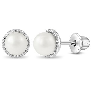 Girls' Sophisticated Pearl Screw Back Sterling Silver Earrings - In Season Jewelry - 1 of 4