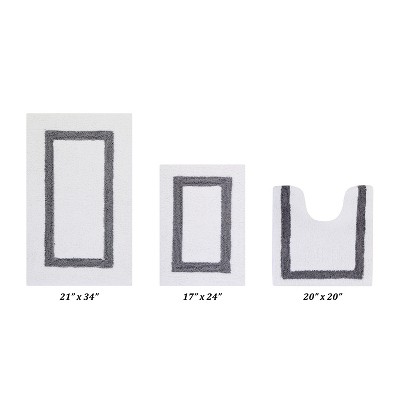 Hotel 3 PC Bath Rug 100% Premium Cotton Tufted Weave Two Tone Reversible Bathroom Rug, Super Soft Absorbent, Machine Washable Bath Mat