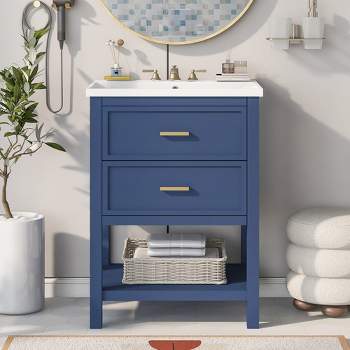 24" Bathroom Vanity with Top Sink and 2 Drawers, Blue - ModernLuxe