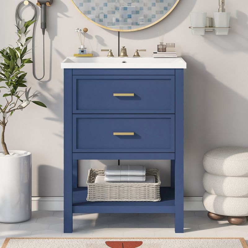 24" Bathroom Vanity with Top Sink and 2 Drawers, Blue - ModernLuxe, 1 of 13