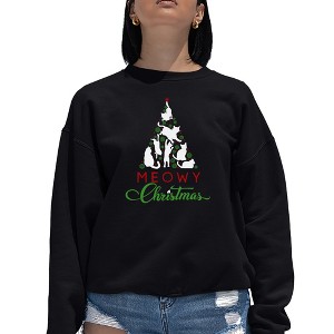 LA Pop Art Meowy Christmas Tree - Women's Word Art Crewneck Sweatshirt - 1 of 4