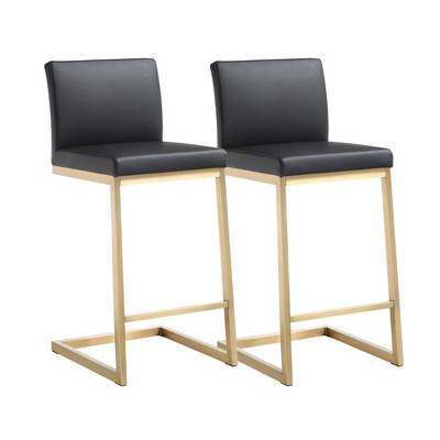 Parma Performance Vegan Leather and Gold Stainless Steel Counter Stool - Set of 2 Black  15.8"W x 20"D x 36.2"H