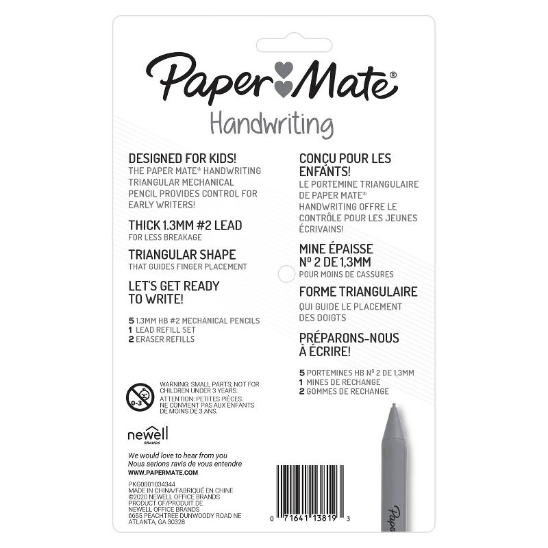 Paper Mate Handwriting 5pk #2 Mechanical Pencils with Eraser and Refill 1.3mm Assorted Colors, 4 of 5