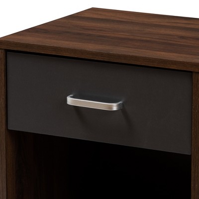 Modern Hansel 1-Drawer Nightstand in Dark Brown and Grey Finish