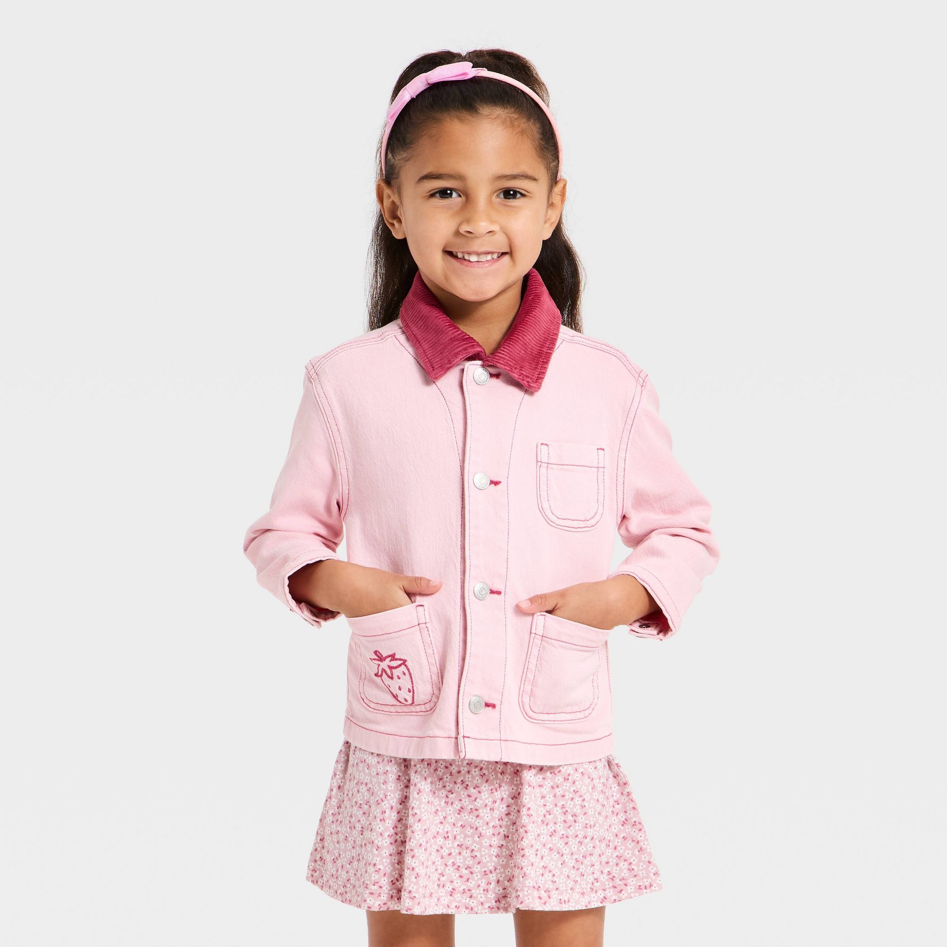 Toddler Girls' Strawberry Embroidered Denim Jacket - Cat & Jack™ Pink