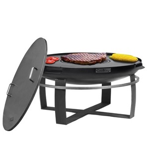 Good Directions Viking 24" Outdoor Fire Pit with Grill Plate and Cover Lid Black - 1 of 4