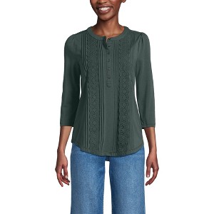 Lands' End Women's 3/4 Sleeve Lightweight Jersey Embellished Top - 1 of 4