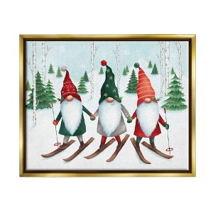 Stupell Industries Gnome Trio Skiing Black Floater Framed Canvas Wall Art - 1 of 4