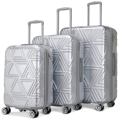 Badgley Mischka Contour Expandable Hardside Checked 3pc Luggage Set - Silver