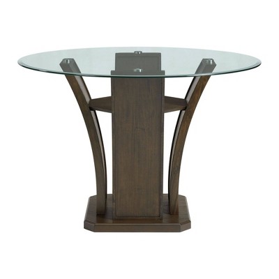 Simms Round Walnut Glass Top Counter Height Dining Table