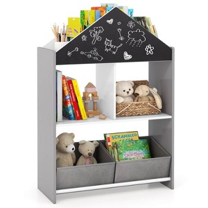 Infans Kids Dollhouse Bookshelf w/ Writable Chalkboard  Whiteboard 4 Top Compartments - 1 of 4