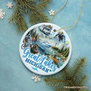 Artistic Great Lakes Michigan State Ornament, Ceramic Landscapes and Travel Souvenir and Gift| OrnamentallyYou - 1 of 4