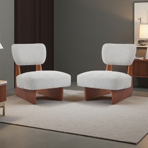 Polyester Modern Lounge Chairs Set of 2 with Wood Base and Wide Cushions - 1 of 4