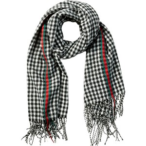 Design Imports Petite Check Fringe Scarf - Black - 1 of 4