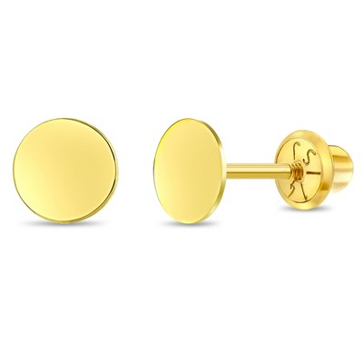 Girl's Round Engravable Screw Back 14k Gold Earrings - In Season Jewelry