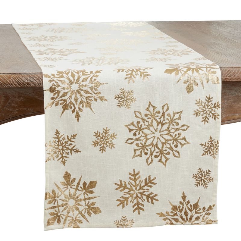 Saro Lifestyle Snowflake Design Foil Print Table Runner, 1 of 4