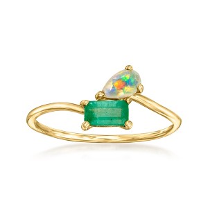 RS Pure by Ross-Simons Opal and .20 Carat Emerald Toi Et Moi Ring in 14kt Yellow Gold - 1 of 4