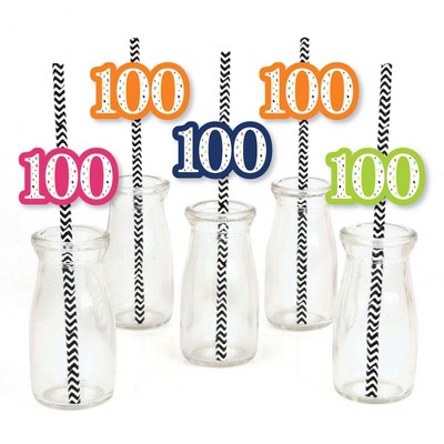 Big Dot of Happiness 100th Birthday - Cheerful Happy Birthday - Paper Straw Decor - One Hundredth Birthday Striped Decorative Straws - Set of 24