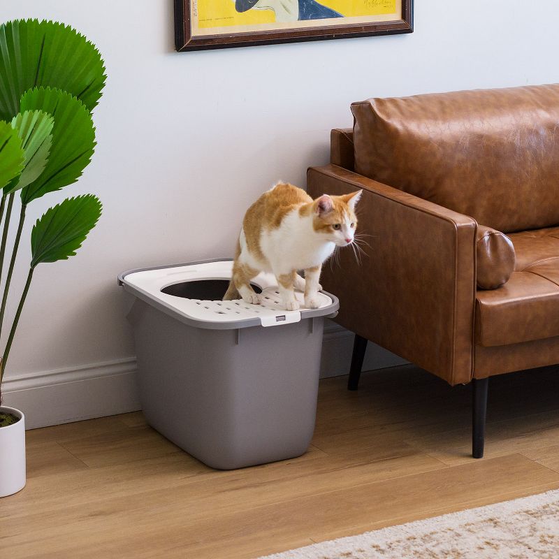 IRIS USA Square Top Entry Cat Litter Box, Kitty Litter Pan with Litter Particle Catching Cover and Privacy Walls, Cat Pan, 4 of 7