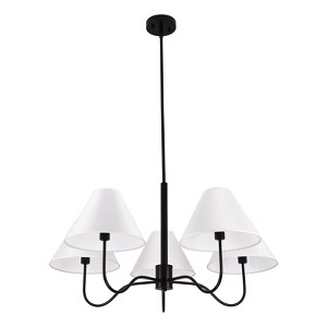 PAKOKULA 5-Light Matte Black Sputnik Chandelier with White Fabric Shade for Living Room Bedroom - 1 of 4