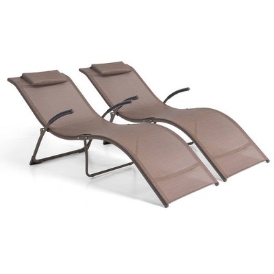 Pemberly Row Iron Patio Chaise Lounge in Matte Brown 