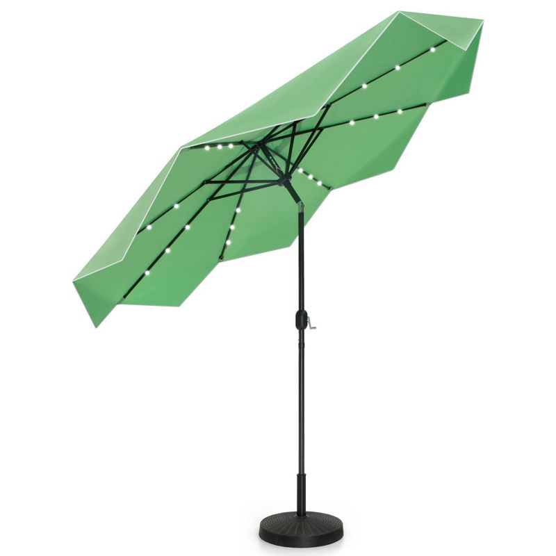 Captiva Designs 9ft Fringed Elegant Valance Crank Tilt with Lit Patio Market Umbrella Green, 4 of 9