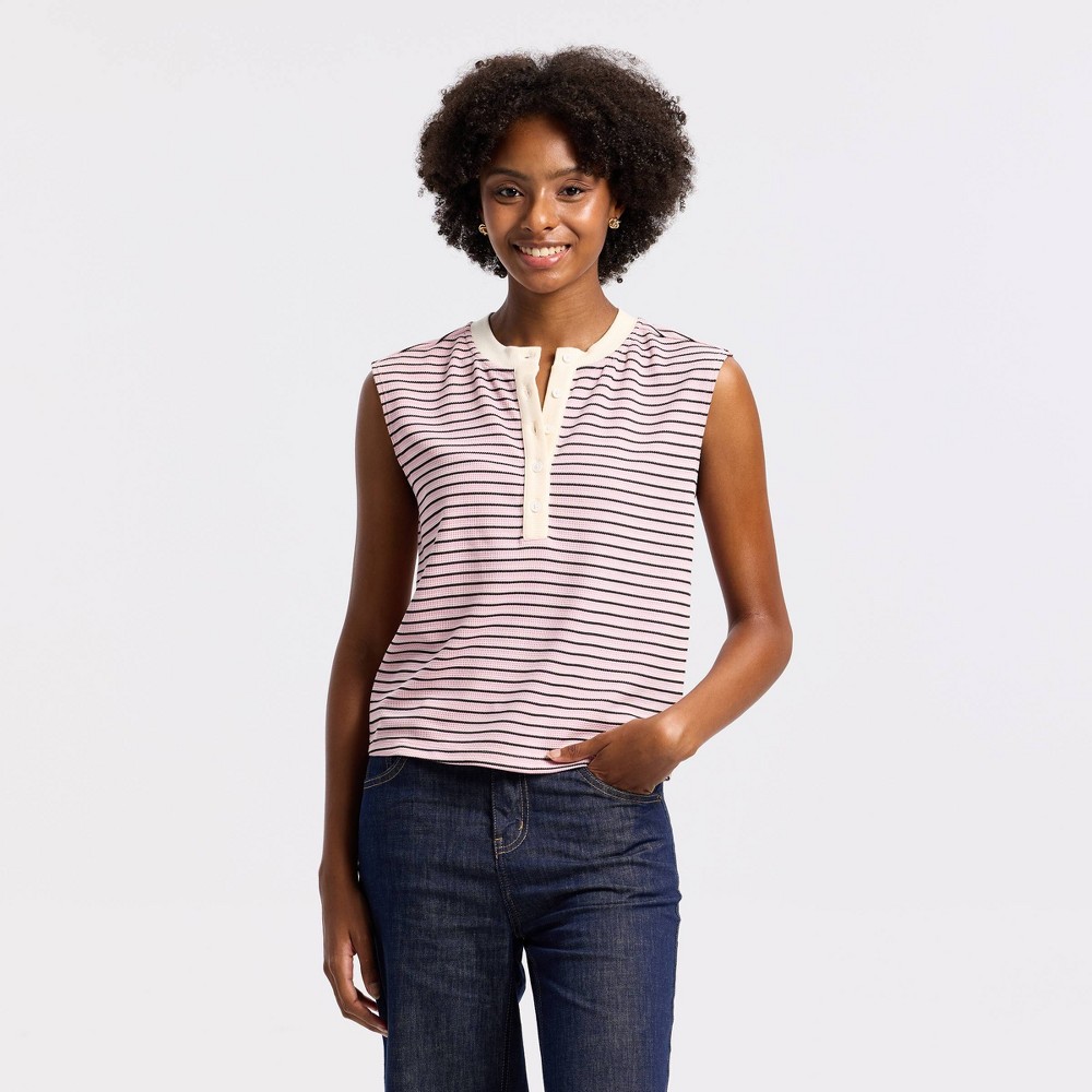 Women's Cap Sleeve Knit Top - Universal Thread™ Pink Striped XXL