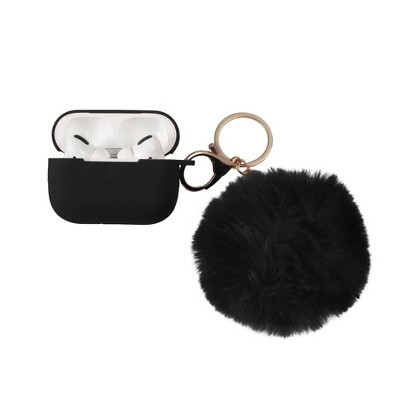 Insten Case Compatible with AirPods Pro - Cute Pom Pom Protective Silicone Skin Cover with Keychain & Anti-Lost Strap, Black