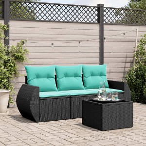 vidaXL 4 Piece Patio Sofa Set with Cushions Black Poly Rattan - 1 of 3