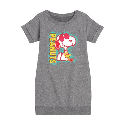 - Peanuts - Peanuts Snoopy Woodstock Graphic Short Sleeve Fleece Dress