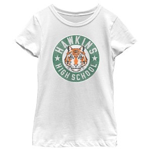Girl's Stranger Things Retro Hawkins High School Tiger Mascot T-Shirt - 1 of 4