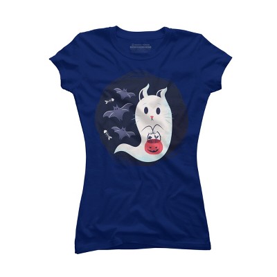 Junior's Design By Humans halloween ghost cat By ArtStyleAlice T-Shirt