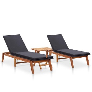 vidaXL Sun Loungers 2 pcs with Table Poly Rattan and Solid Acacia Wood - 1 of 4